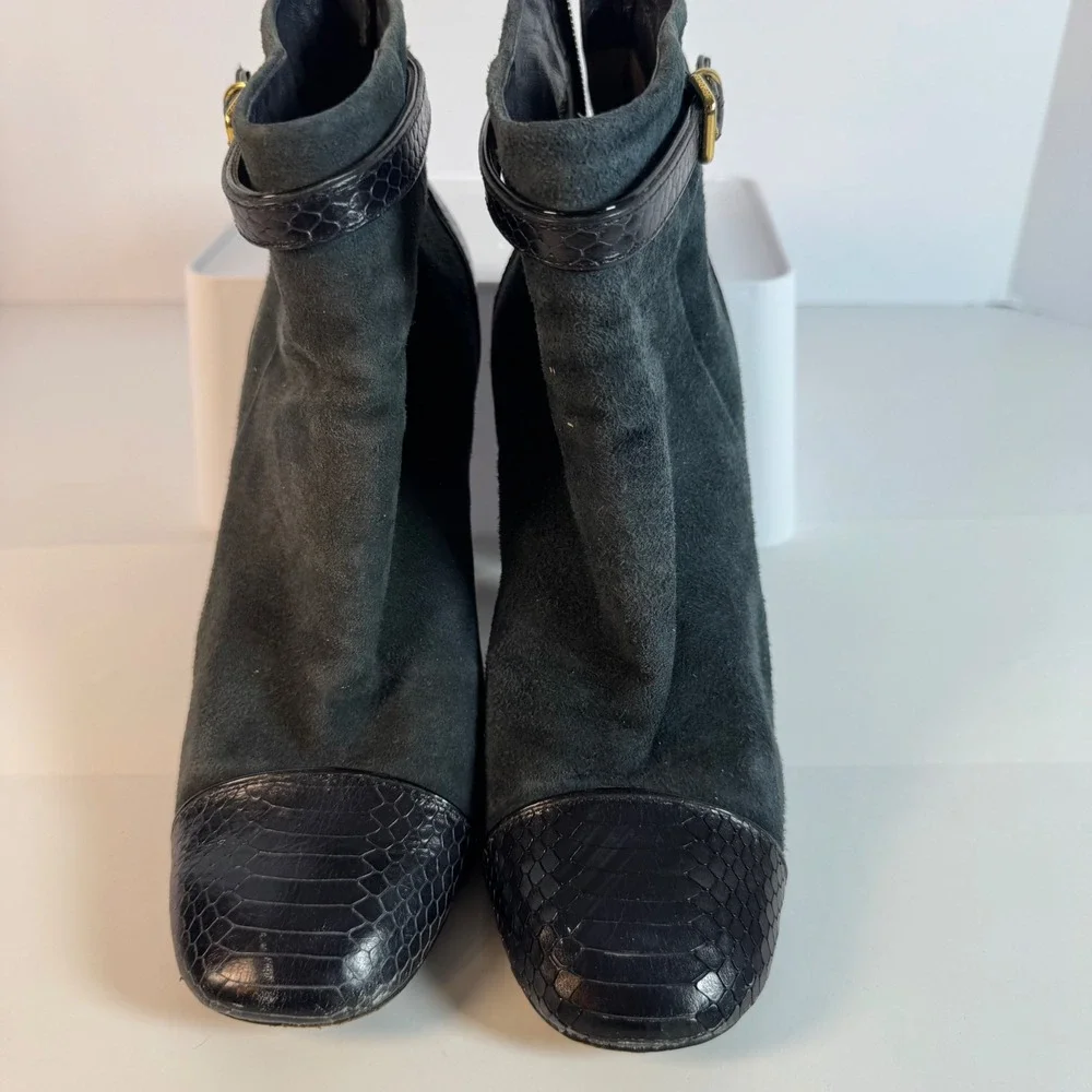 Tory Burch Suede Leather Snake Print Block Heel Ankle Boots 8.5M